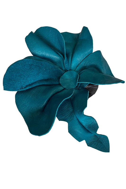 Leather Flower Magnetic Brooch - Teal Camellia