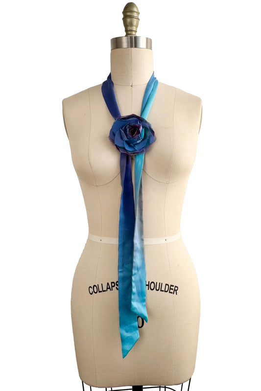 Adriana Silk Bolo Tie Necklace | Blue Painted