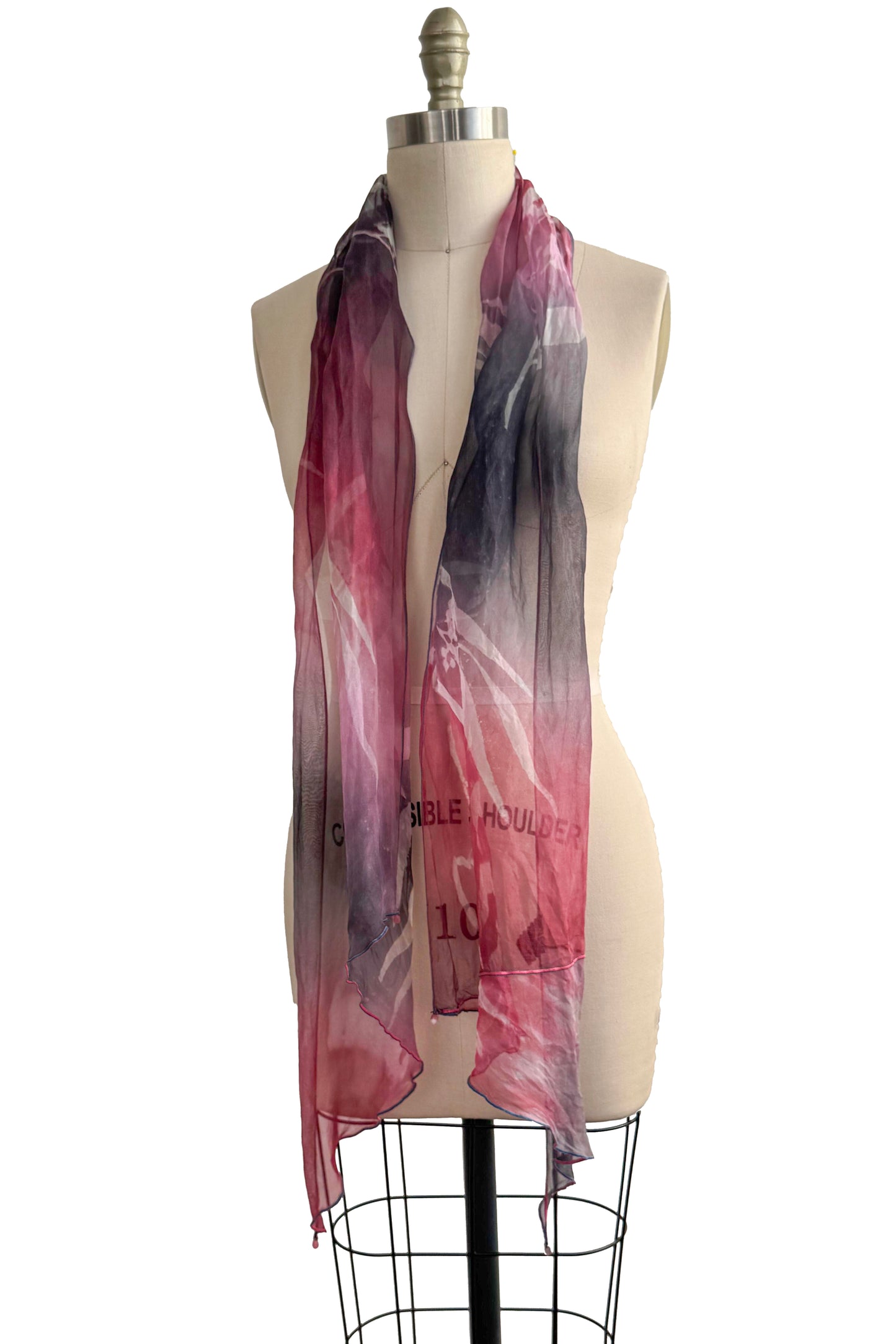Silk Organza Scarf - Eucalyptus Print | Coral Pink & Black