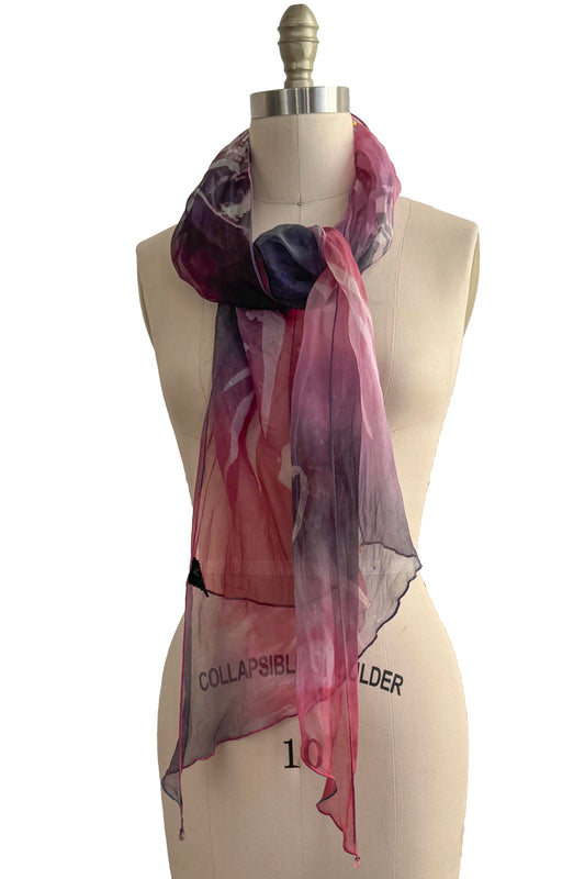 Silk Organza Scarf - Eucalyptus Print | Coral Pink & Black