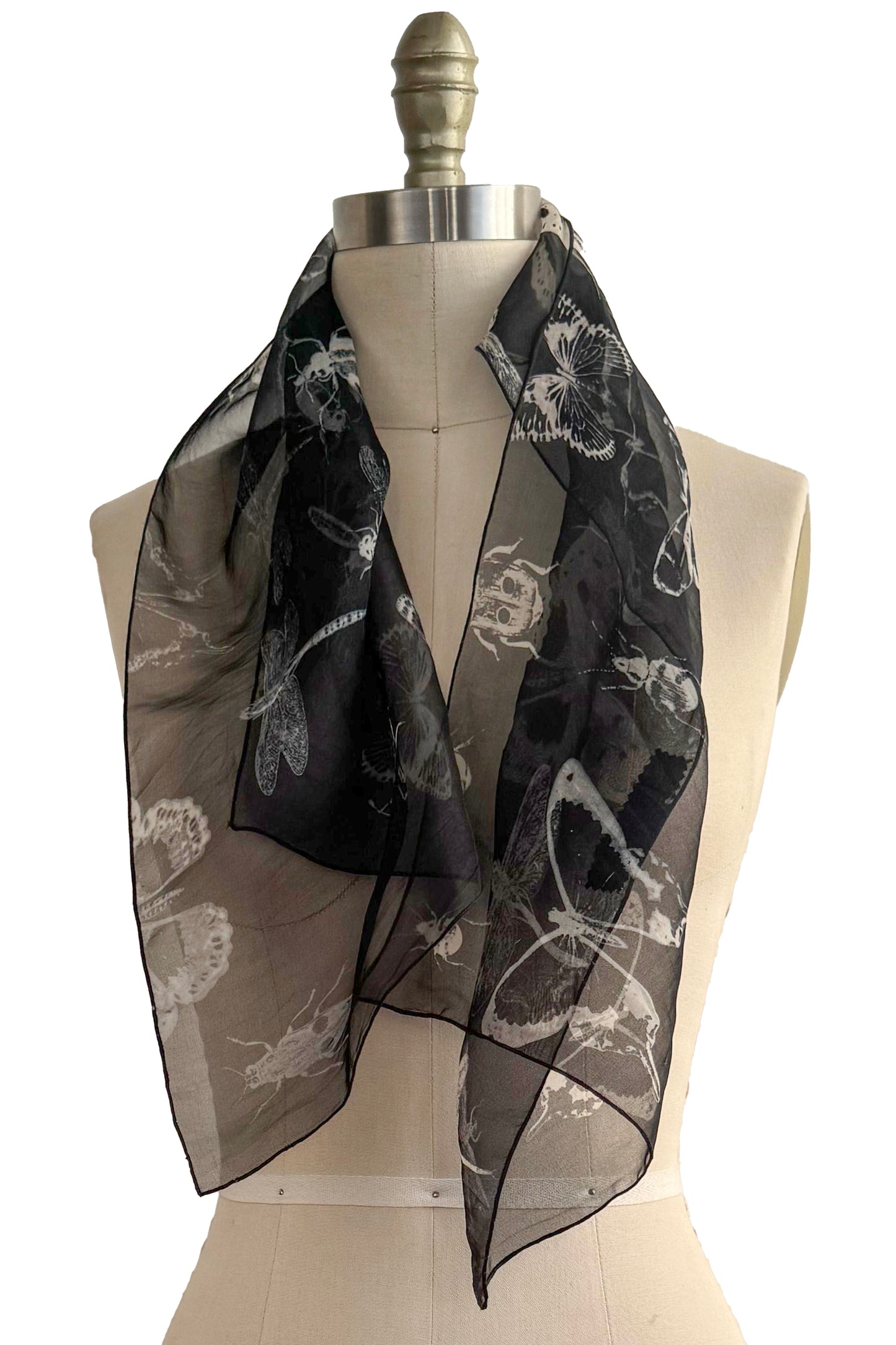 Silk Organza Scarf - Bug Print | Black & Natural