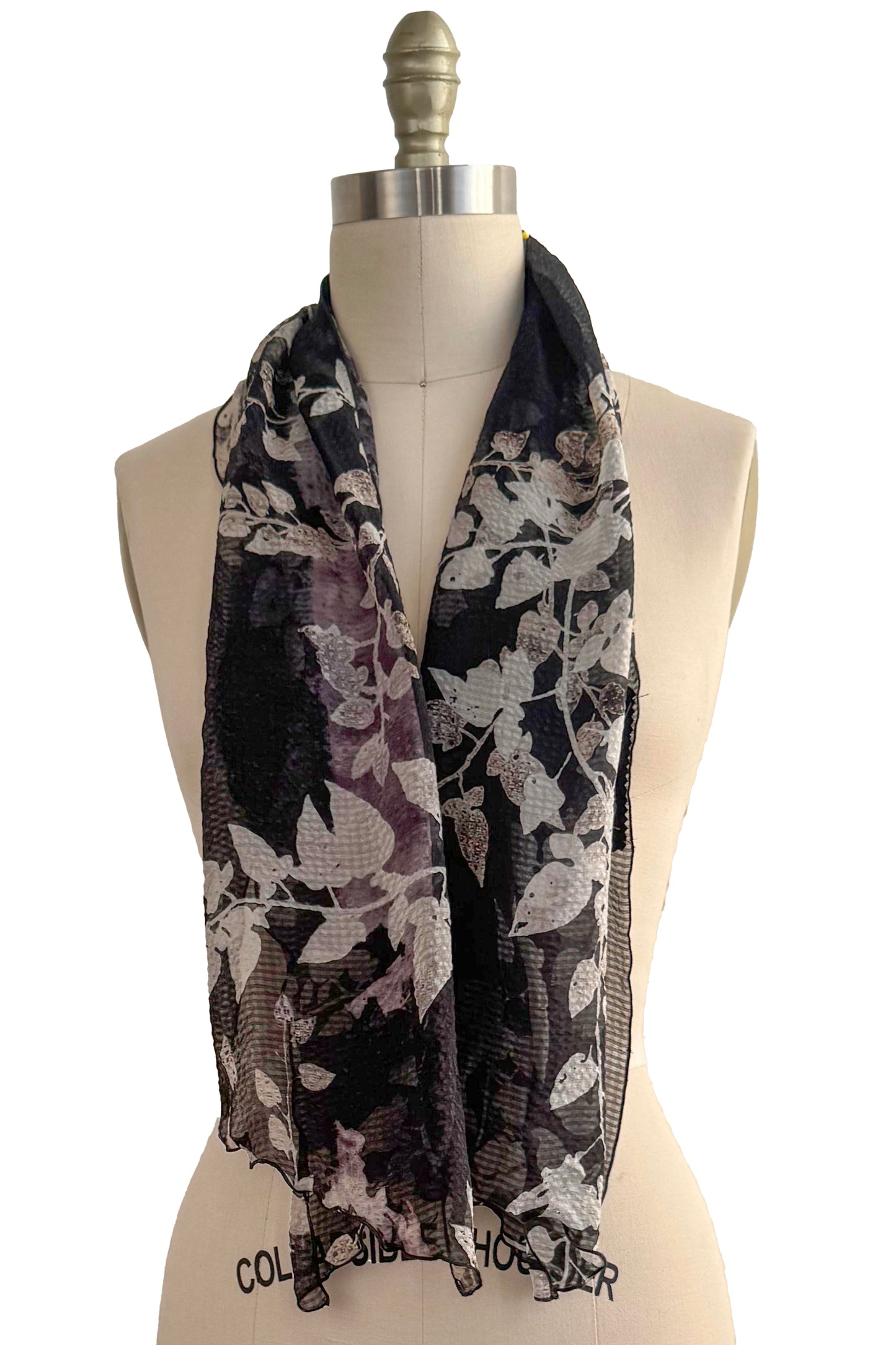 Seersucker Silk Scarf - Vine Print | Black & Natural