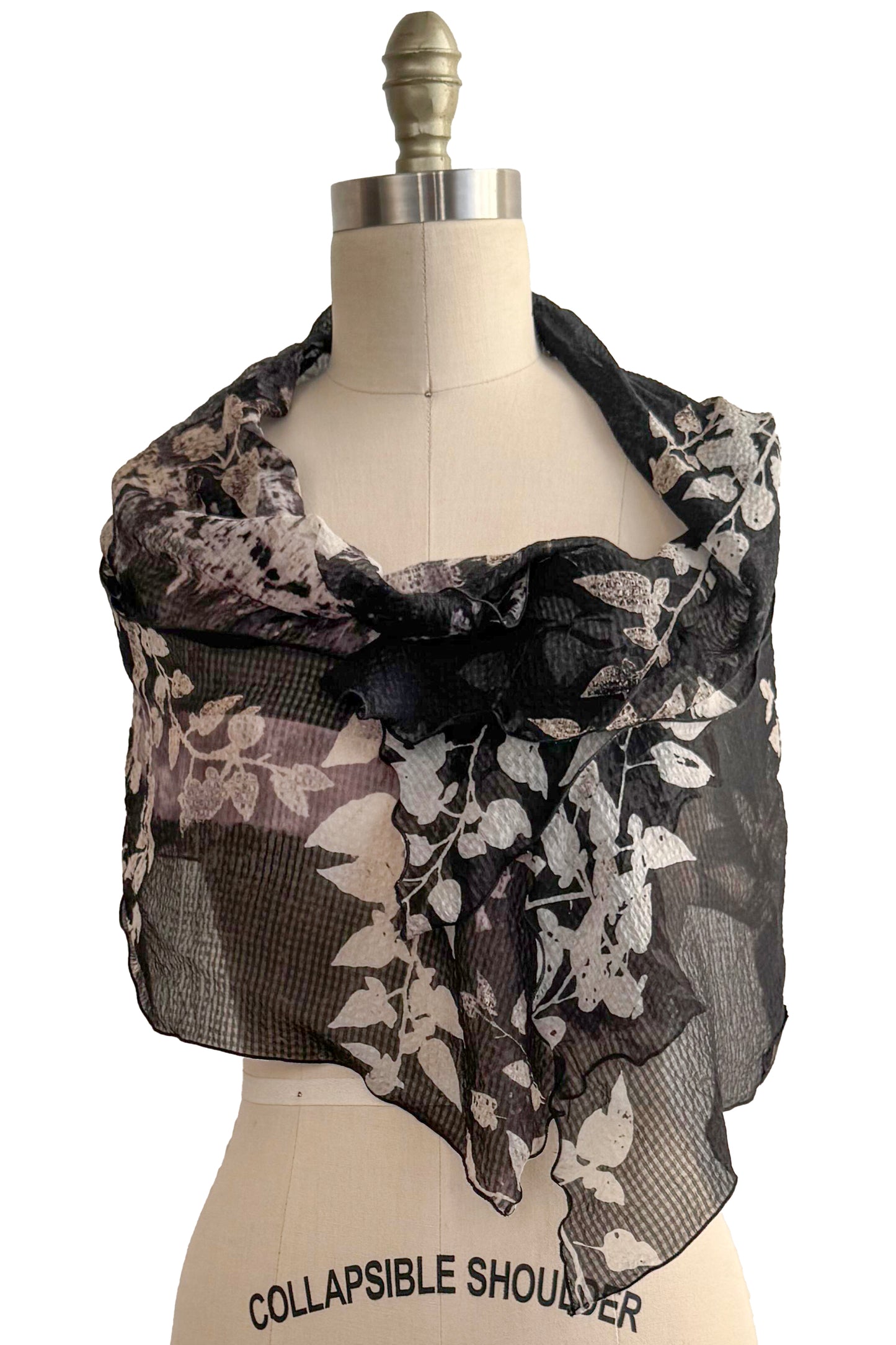 Seersucker Silk Scarf - Vine Print | Black & Natural