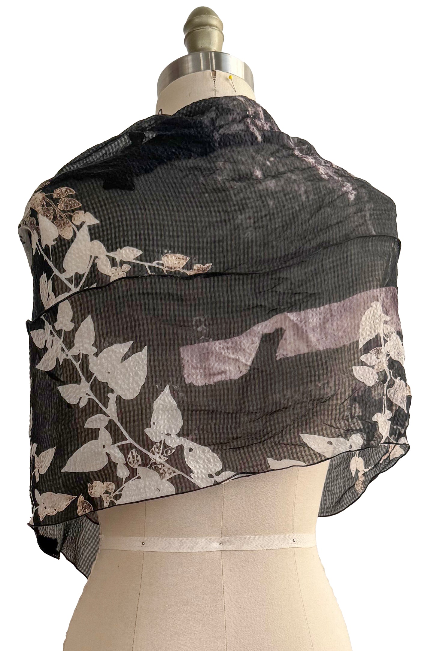 Seersucker Silk Scarf - Vine Print | Black & Natural