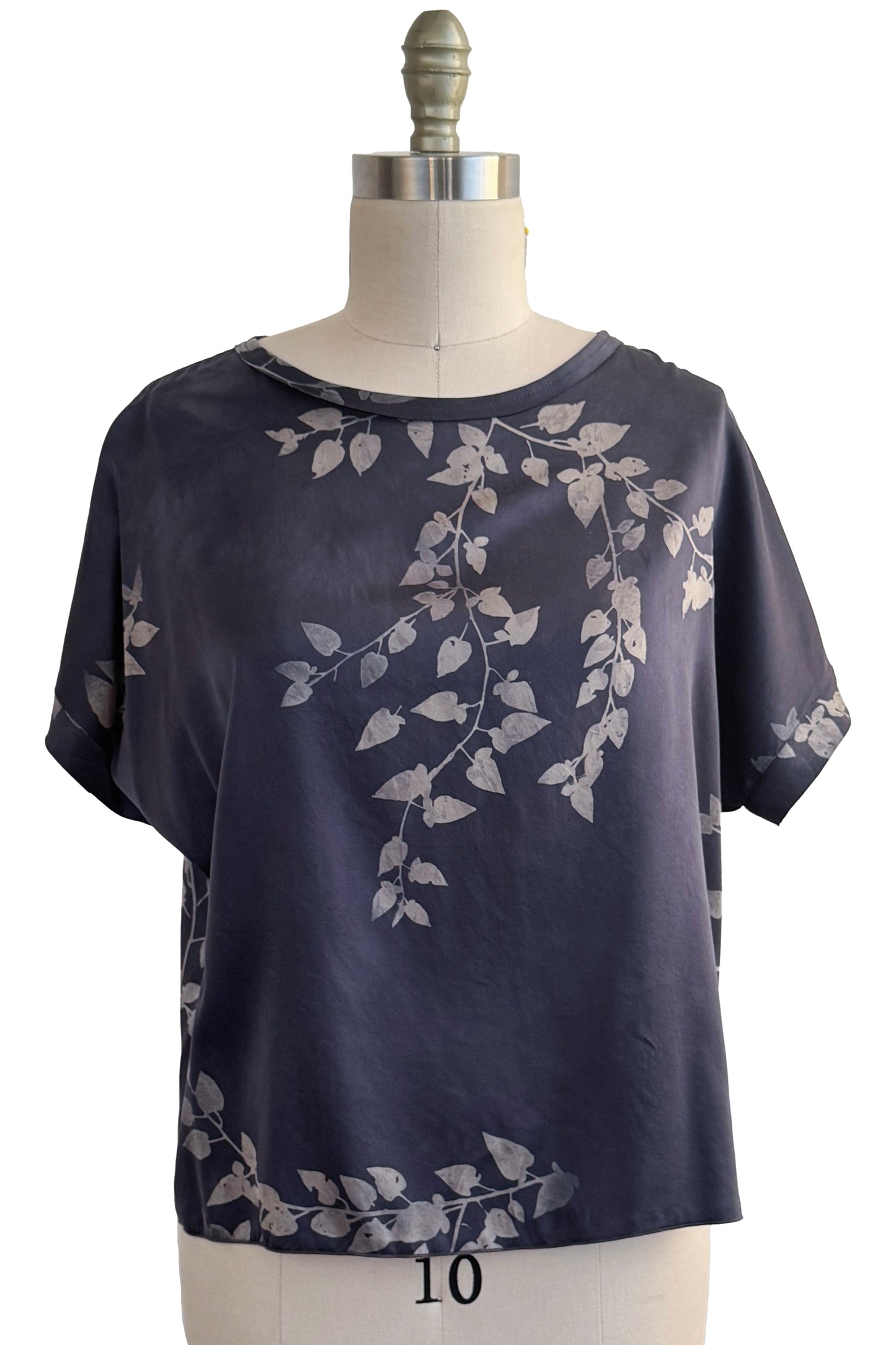 Jen Top Silk Charmeuse - Vine Print - Grey & Natural - Medium