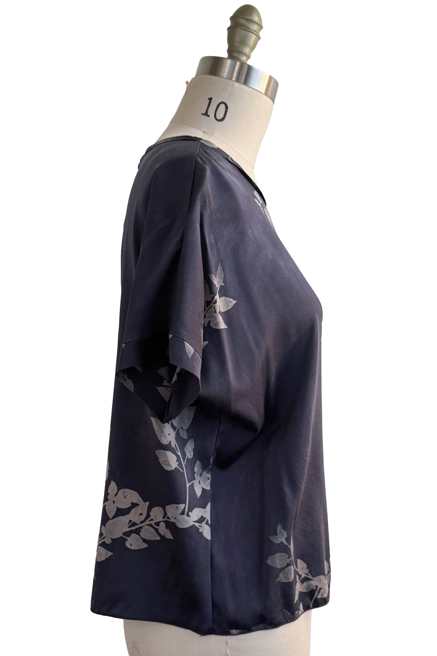 Jen Top Silk Charmeuse - Vine Print - Grey & Natural - Medium