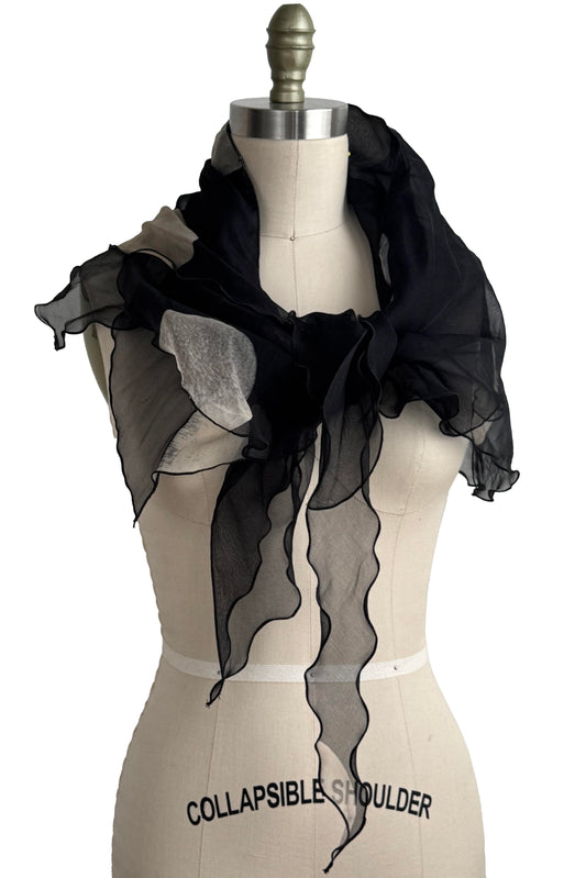 Silk Organza Krazy Scarf - Dot Print | Black & Natural