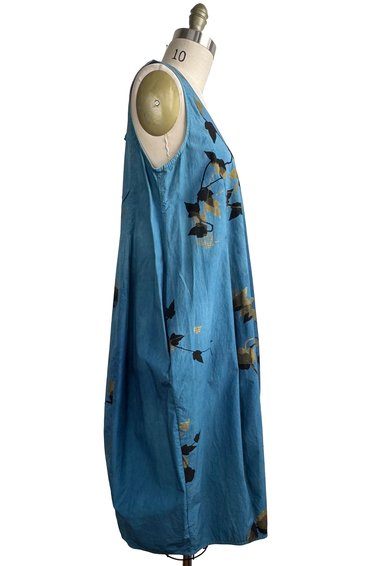 Plum Dress in Cotton - Vine Print - Indigo, Black & Gold - Medium