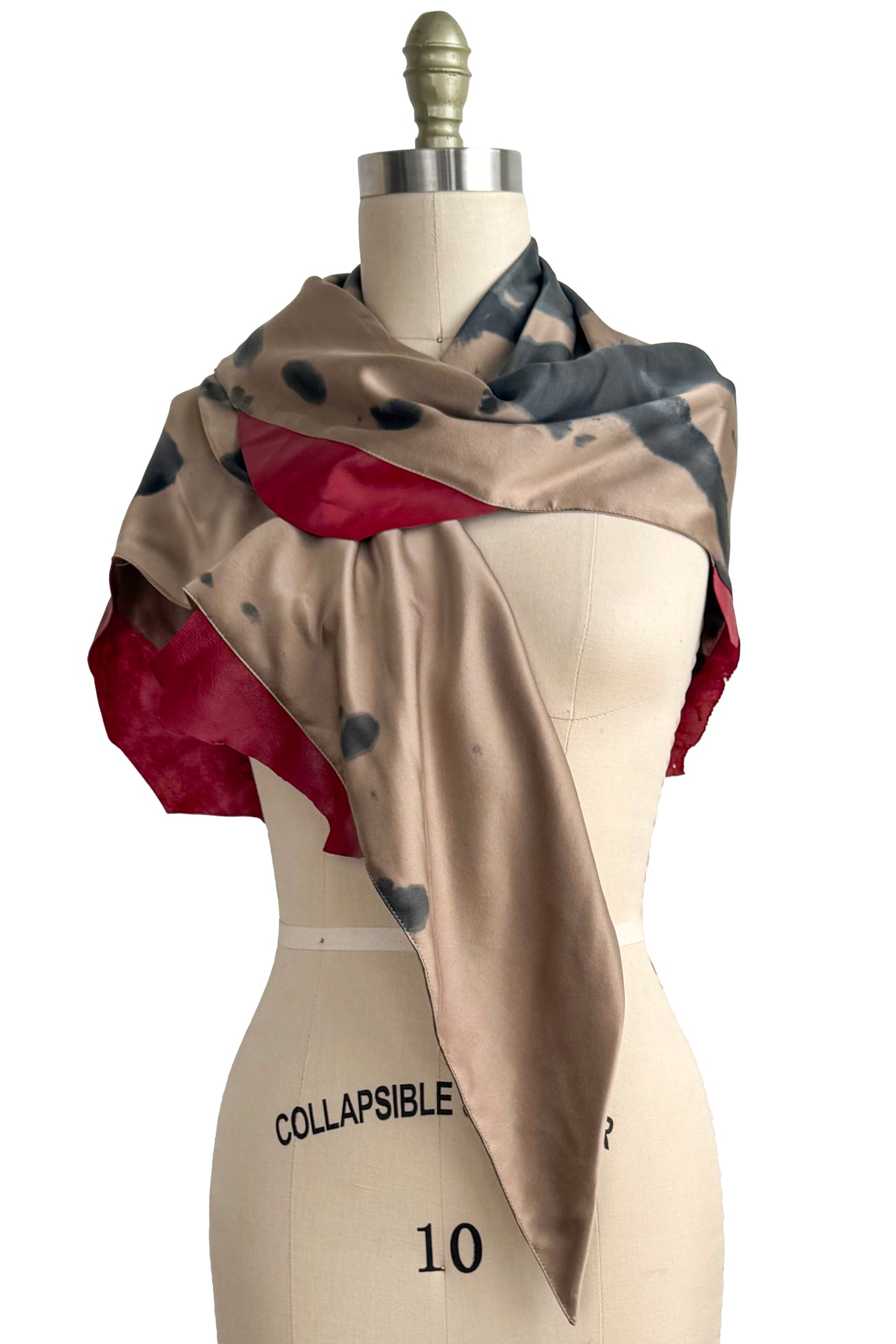Triangle Shawl in Silk with Leather Trim - Spray Dyed | Gold & Deep Red