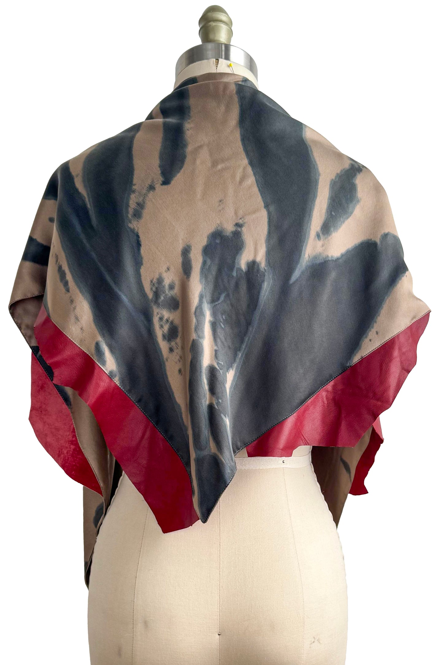 Triangle Shawl in Silk with Leather Trim - Spray Dyed | Gold & Deep Red