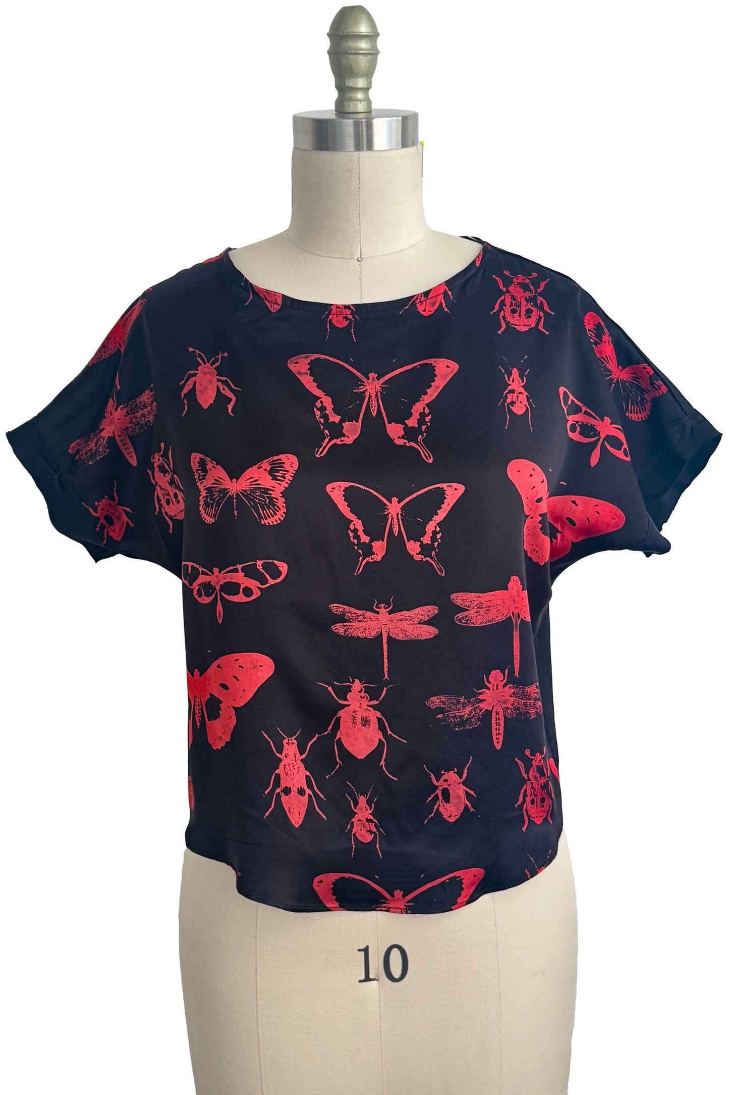 Jen Top | Silk Charmeuse | Bug Print | Black & Red | Small