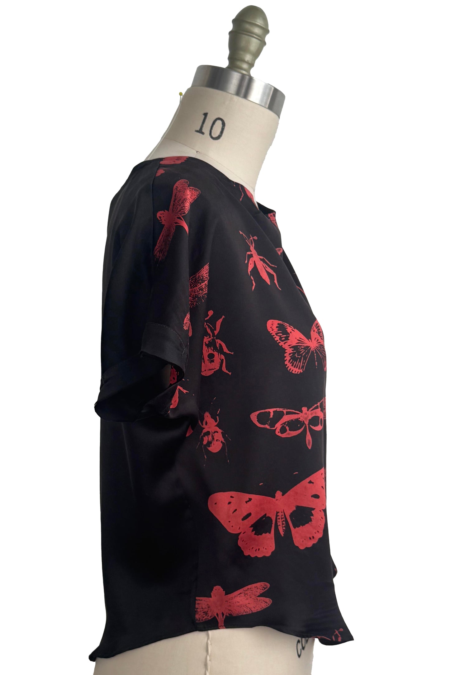 Jen Top | Silk Charmeuse | Bug Print | Black & Red | Small