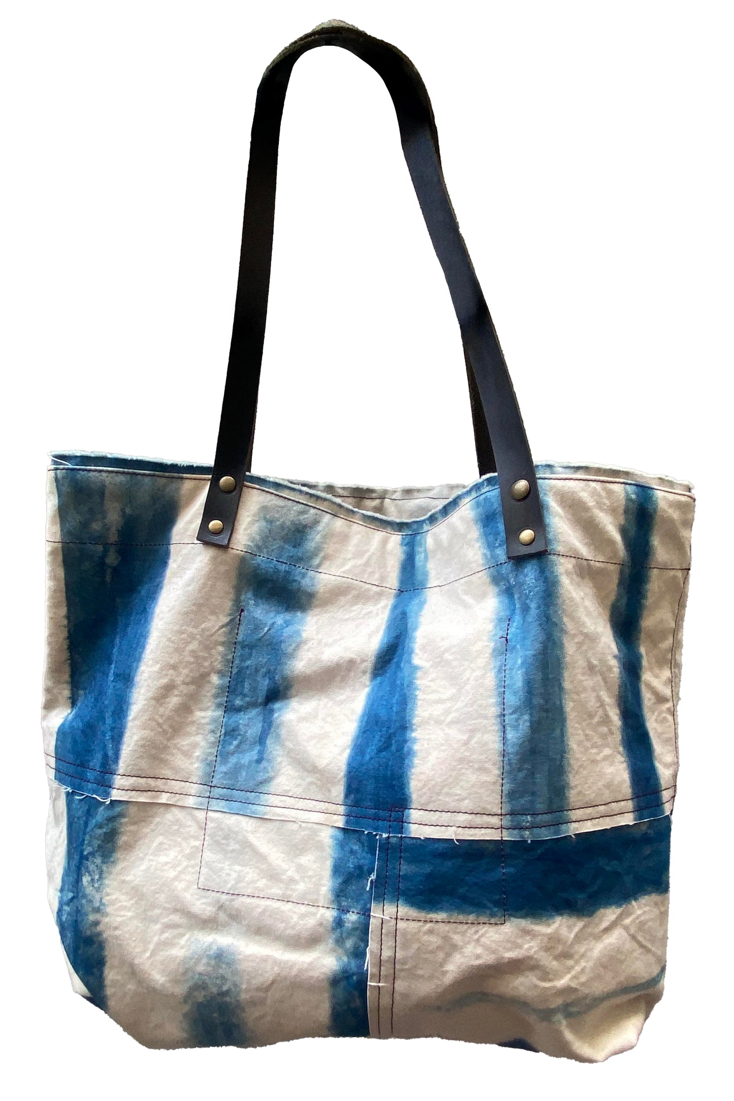 Tote w/ Leather Handle | Cotton Canvas |  Itajime Dye | Indigo