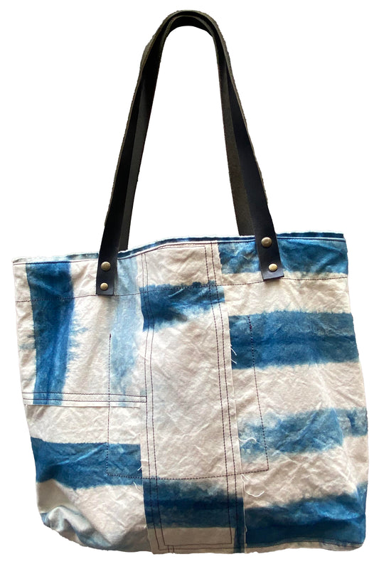 Tote w/ Leather Handle | Cotton Canvas |  Itajime Dye | Indigo