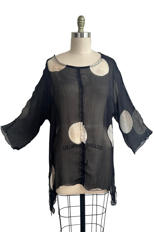 Greg's Tunic | Seersucker Silk | Moon Print | Black & Natural | Medium