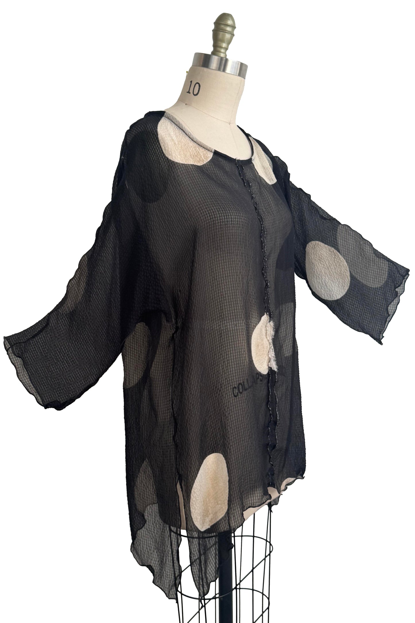 Greg's Tunic | Seersucker Silk | Moon Print | Black & Natural | Medium