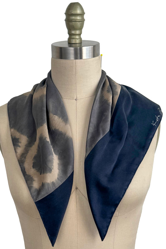 Silk Bias-Cut Kerchief - Navy & Natural