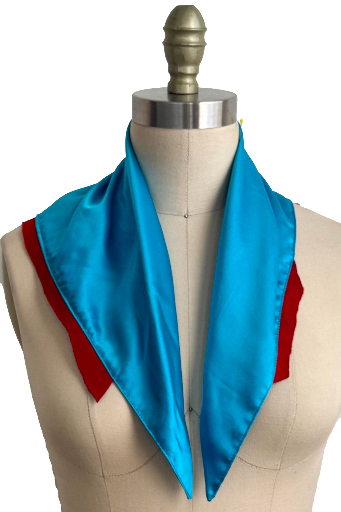 Silk Bias-Cut Kerchief with Leather Trim | Turquoise & Red