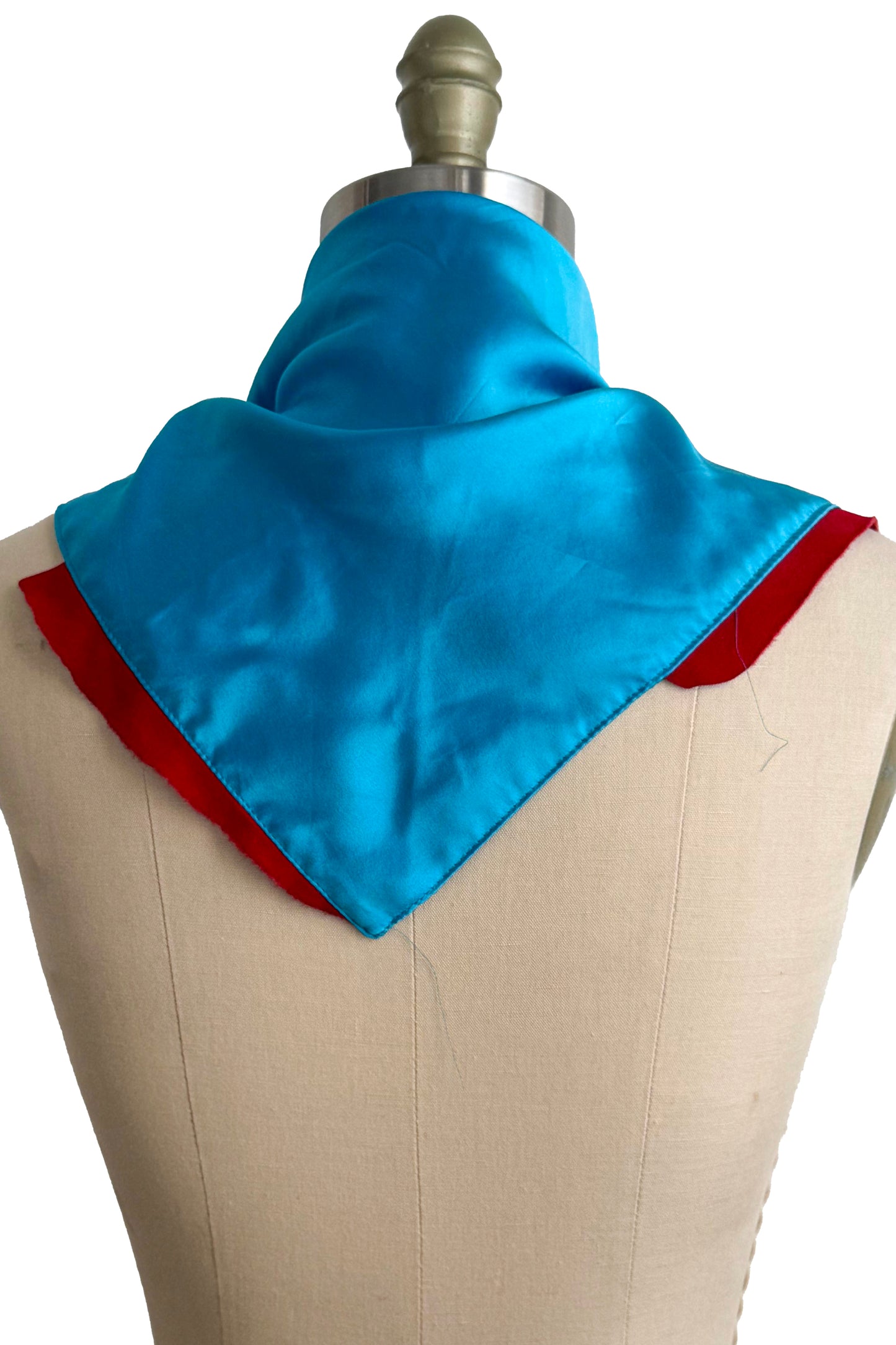 Silk Bias-Cut Kerchief with Leather Trim | Turquoise & Red