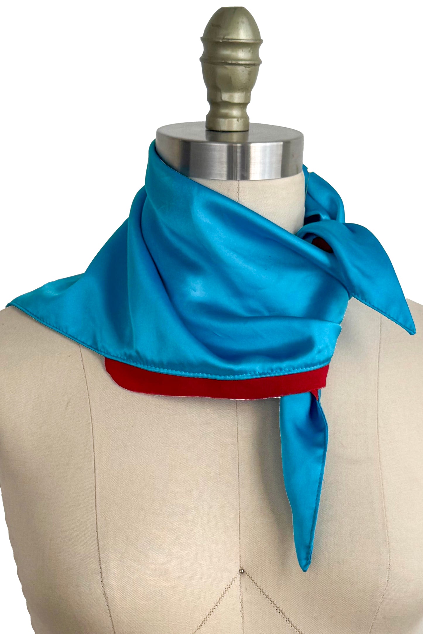 Silk Bias-Cut Kerchief with Leather Trim | Turquoise & Red