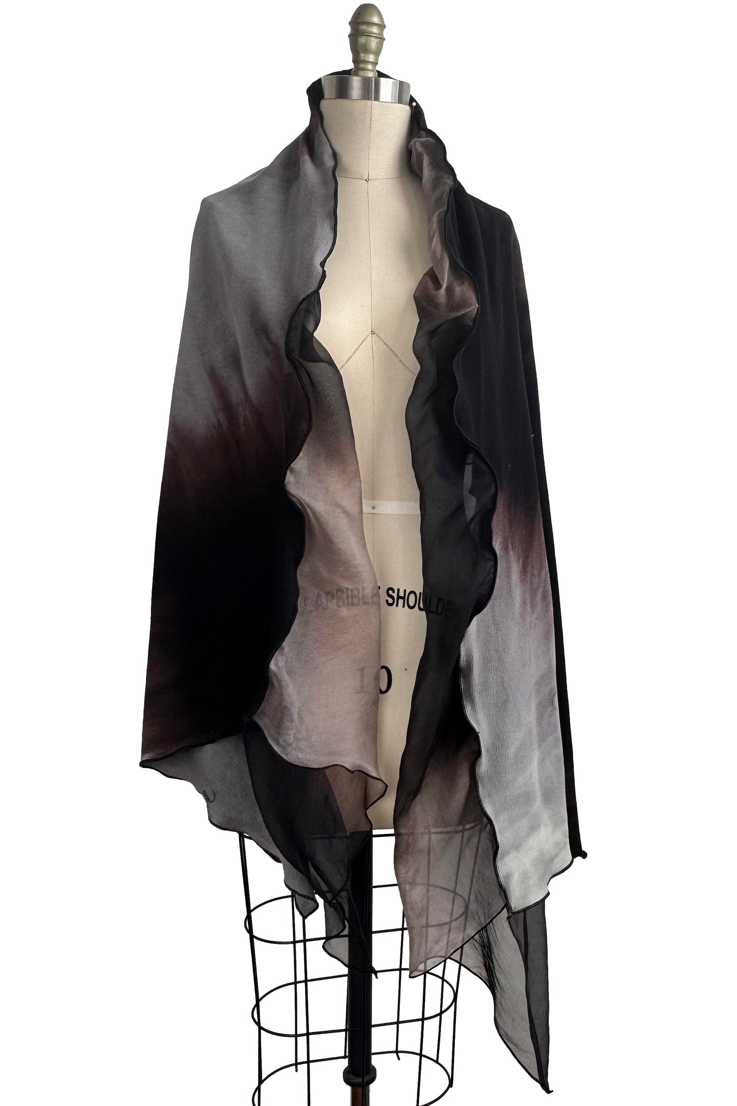 Double Layer Shawl – Silk Organza & French Terry | Black & Grey