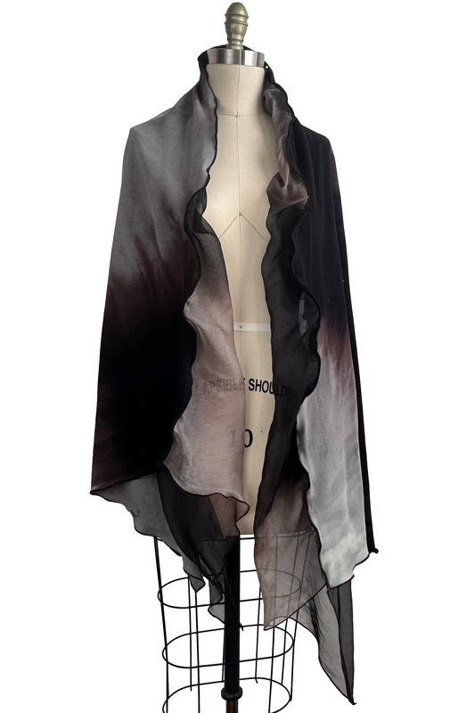 Double Layer Shawl | Silk Organza & Organic Cotton French Terry | Black & Grey