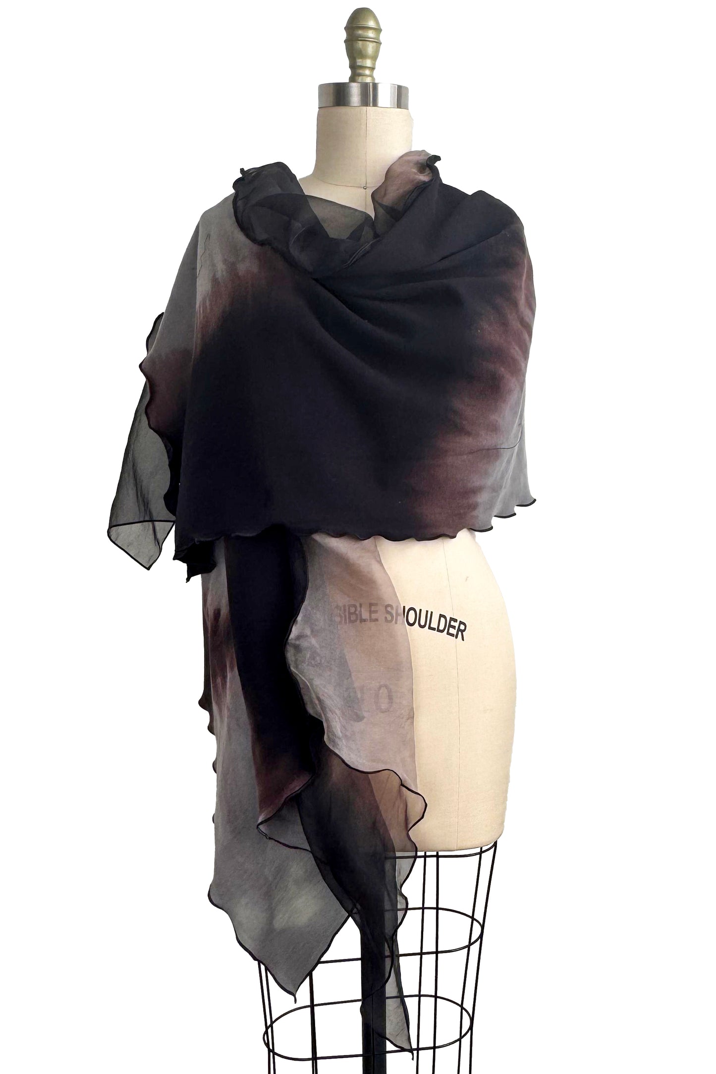 Double Layer Shawl – Silk Organza & French Terry | Black & Grey