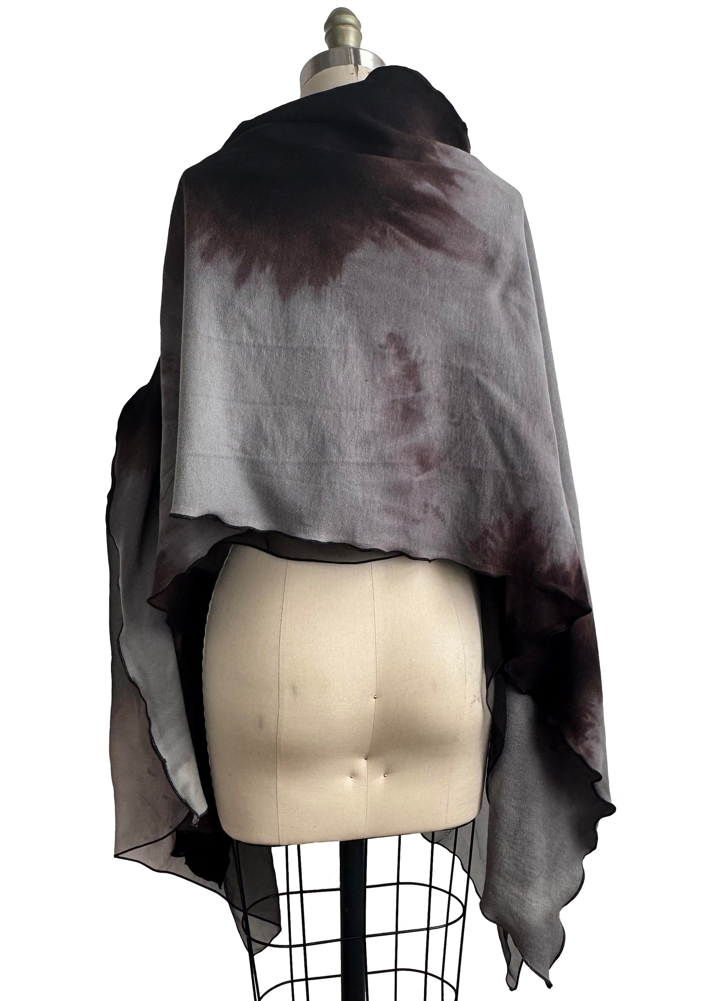 Double Layer Shawl – Silk Organza & French Terry | Black & Grey