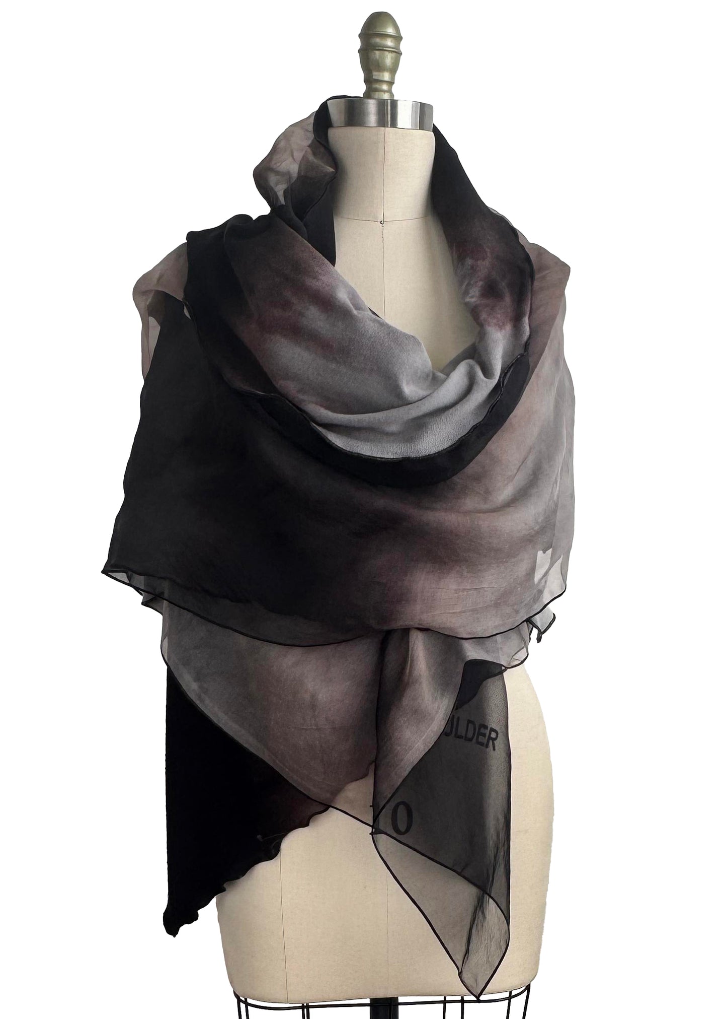 Double Layer Shawl – Silk Organza & French Terry | Black & Grey