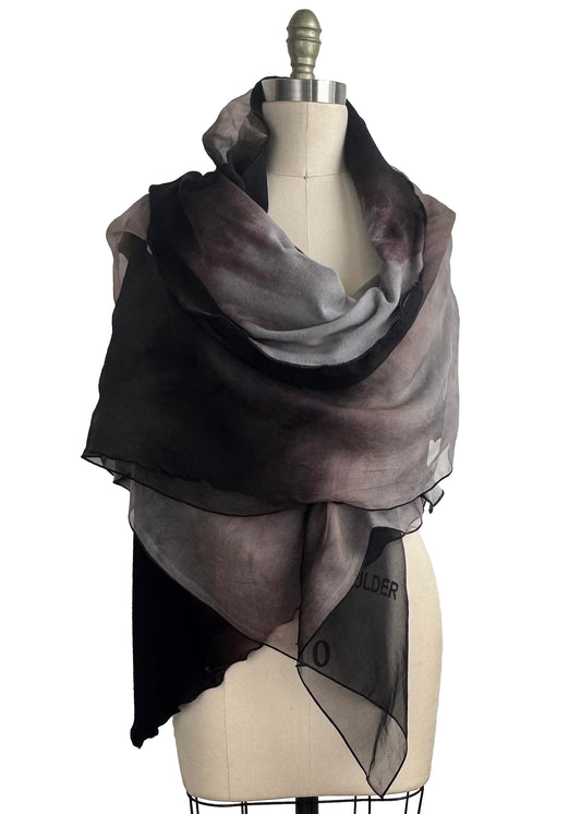 Double Layer Shawl – Silk Organza & French Terry | Black & Grey