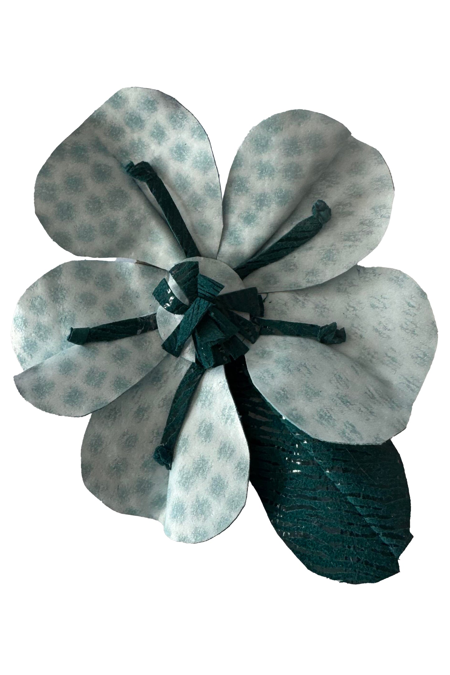 Leather Flower Magnetic Brooch - Teal & Aqua Camellia