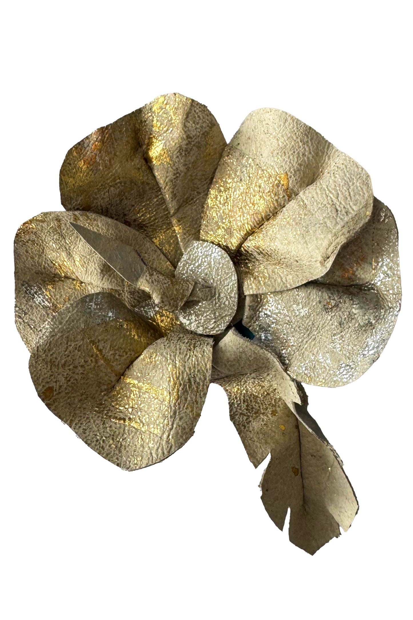 Leather Flower Magnetic Brooch - Bone Camellia Gold Foil Accent