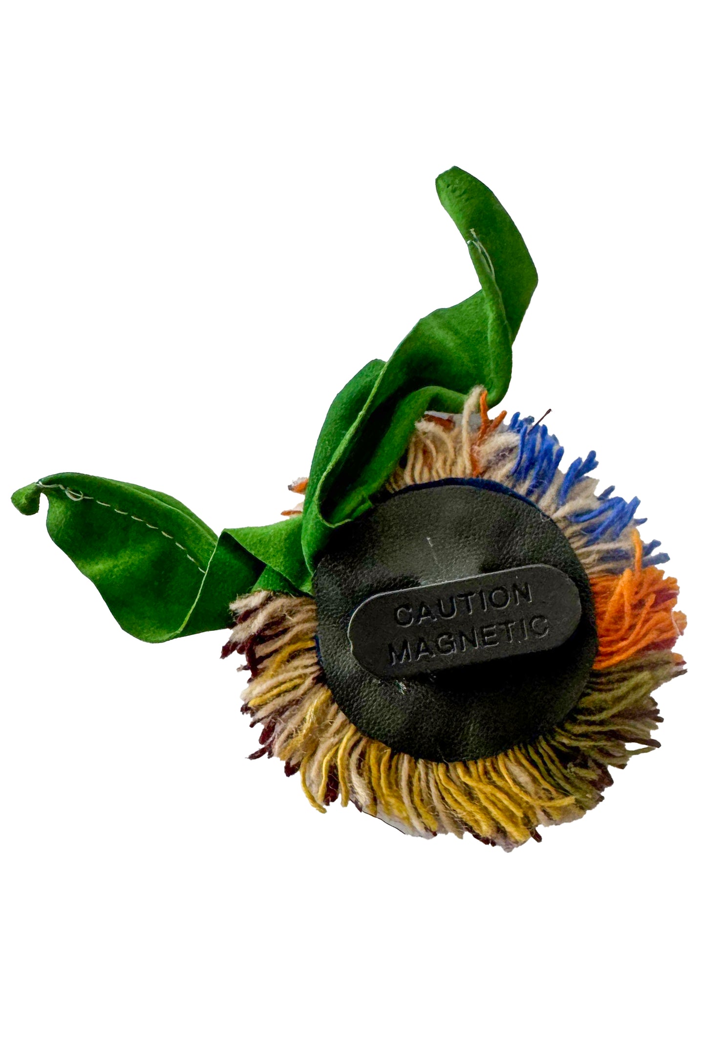 Leather & Wool Flower Magnetic Brooch -  Red Multi Fringe