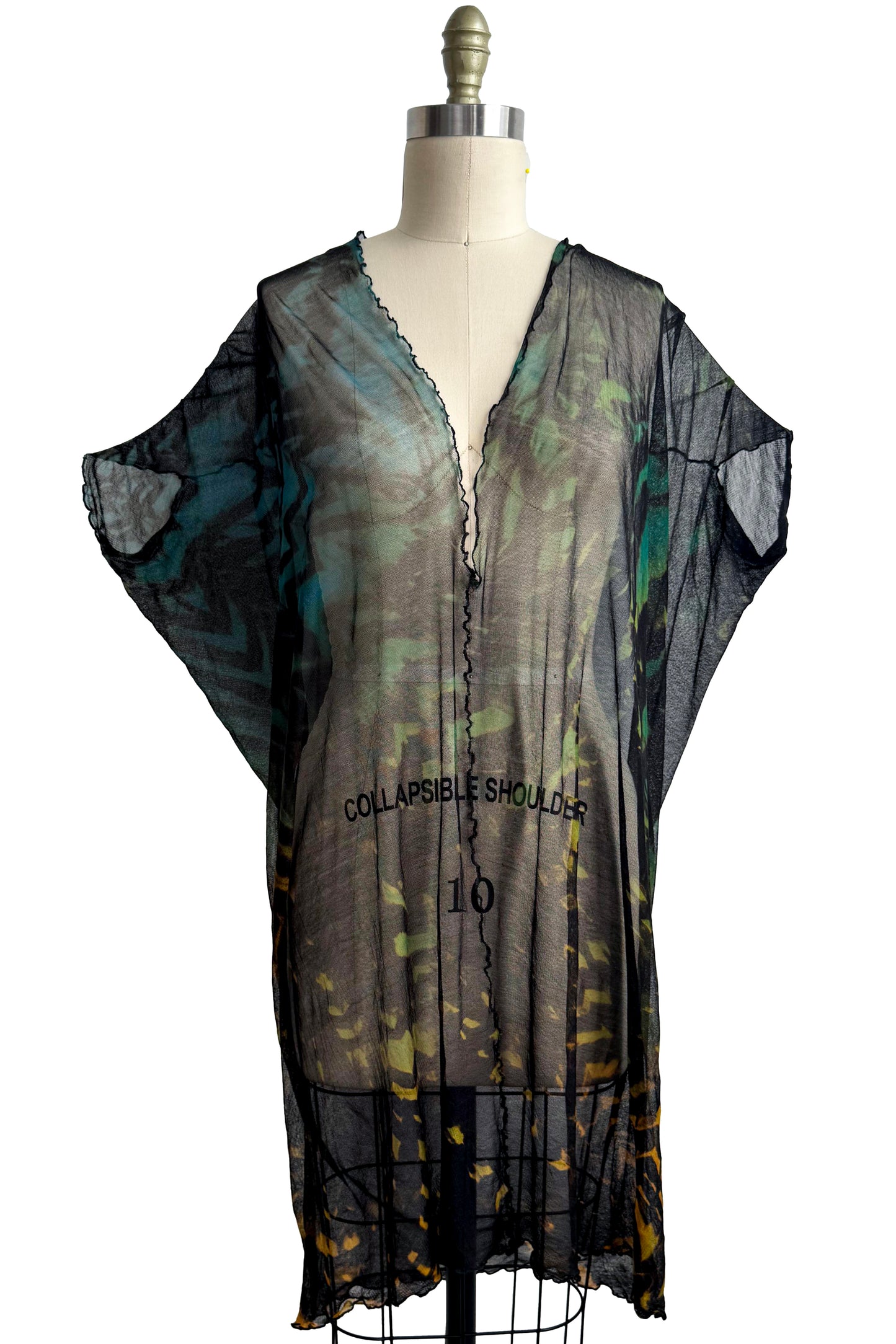 Origami Dress | Silk Knit | Arashi Dyed | Black, Green & Yellow | Large