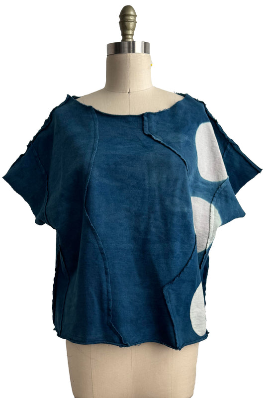 Jen Top | Organic Cotton French Terry | Itajime Dyed | Patchwork | Indigo & Natural | Large