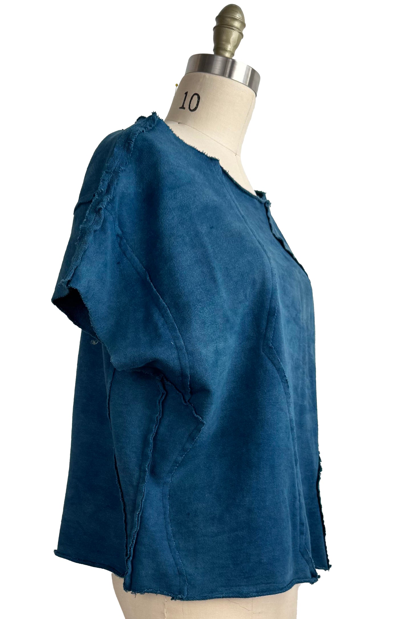 Jen Top | Organic Cotton French Terry | Itajime Dyed | Patchwork | Indigo & Natural | Large