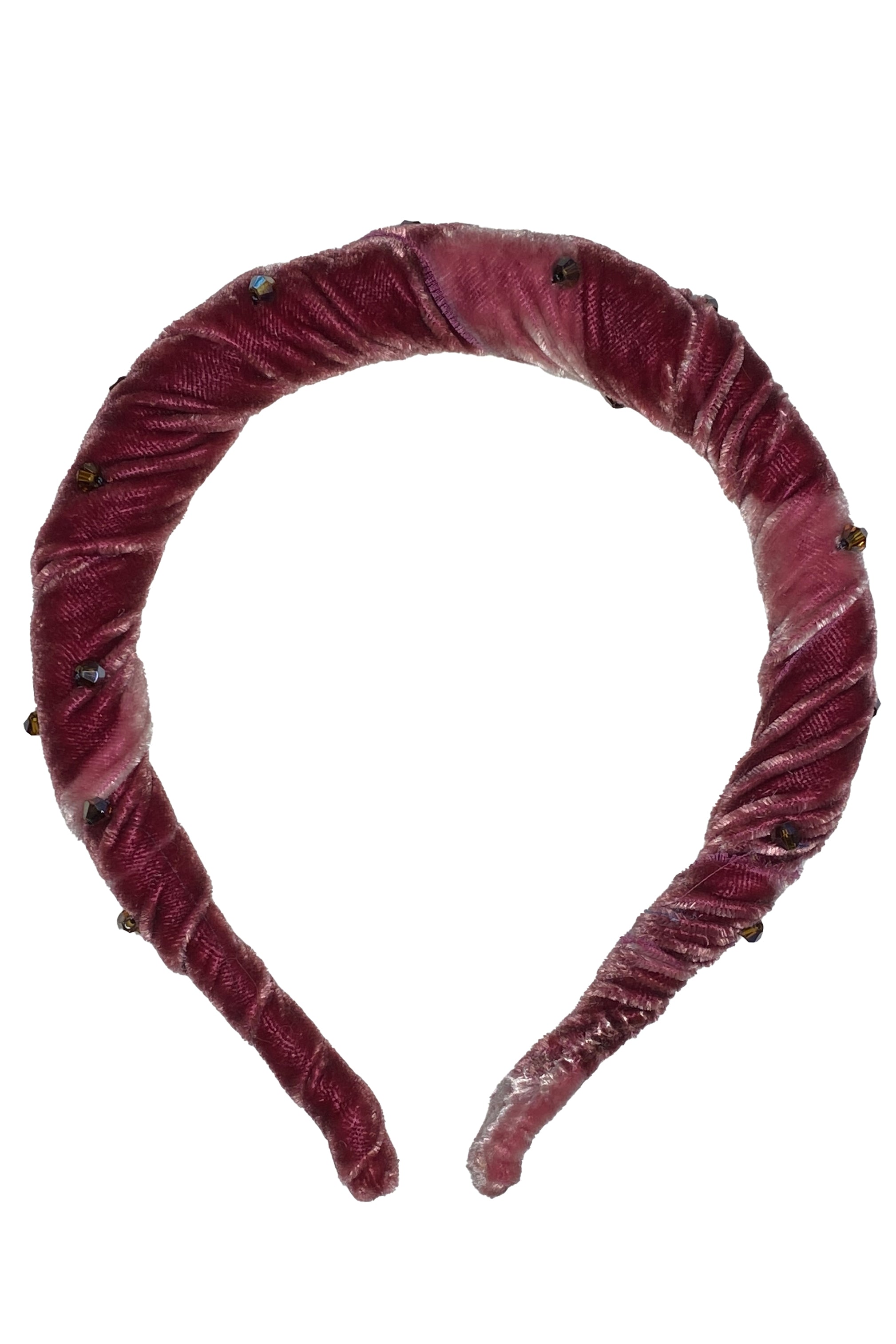 Wrapped Velvet Headband w/ Beaded Detail - Berry