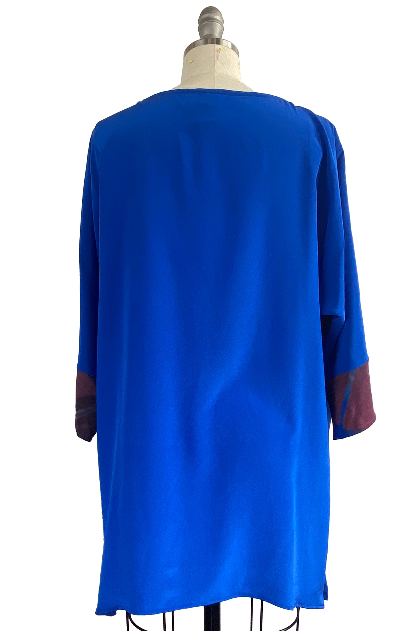 Greg's Tunic in Silk Georgette w/ Shibori Dye - Red, Blue & Charcoal - Medium