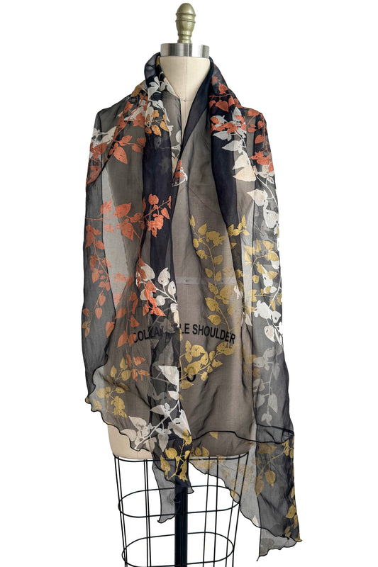 Silk Organza Shawl – Vine Print | Metallic & Black