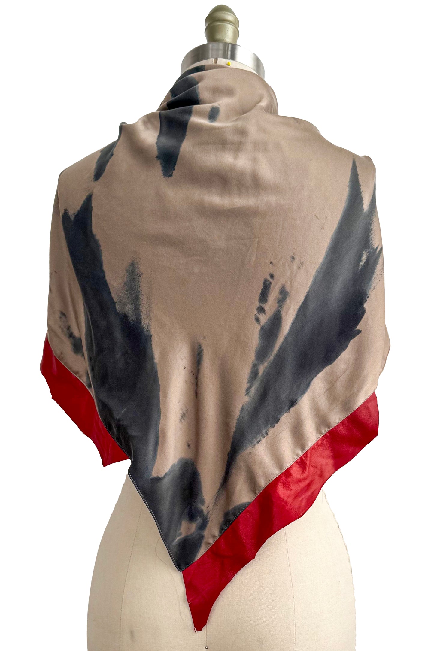 Triangle Shawl in Silk with Leather Trim - Spray Dyed | Gold & Bright Red