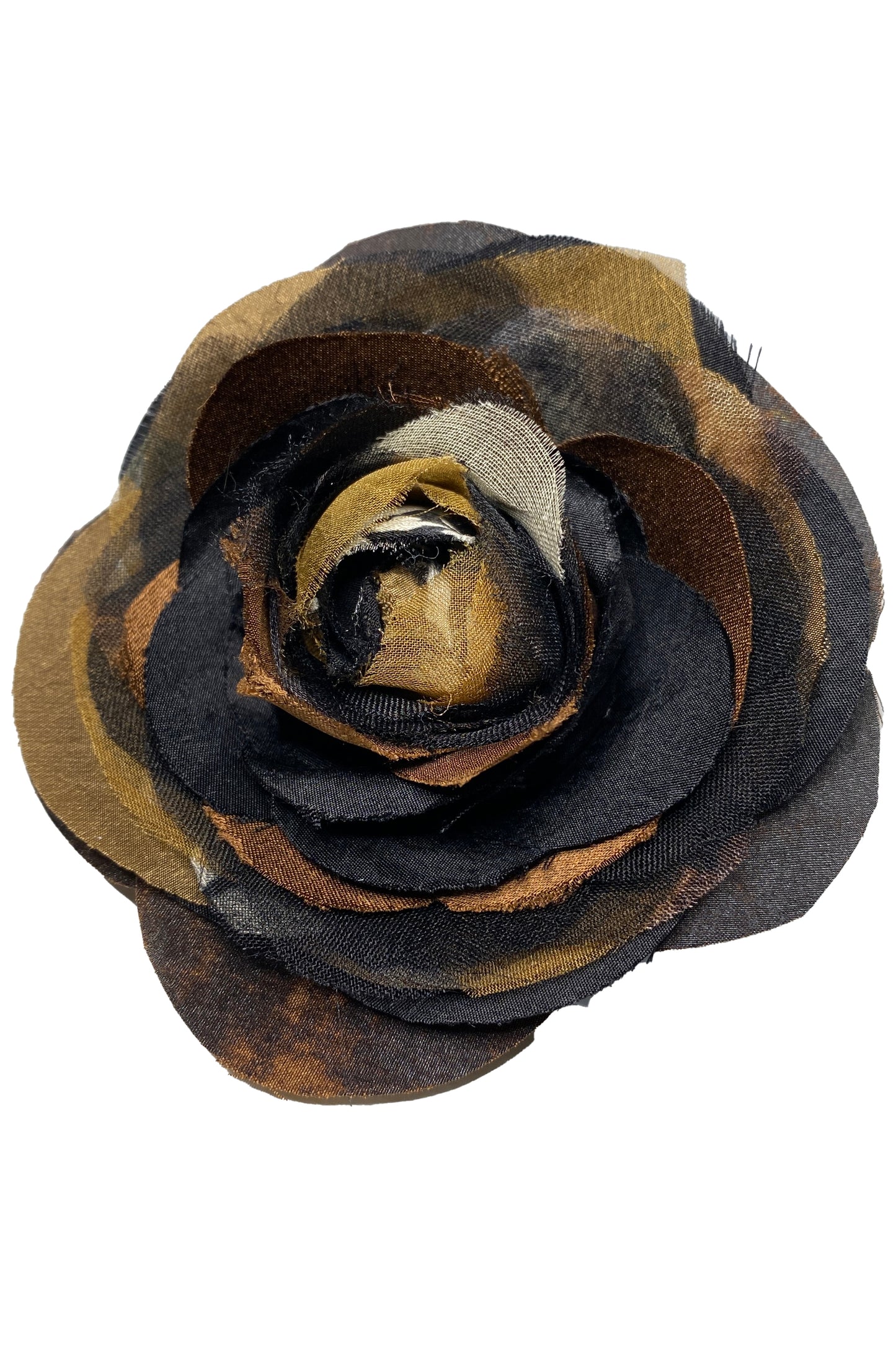 Silk Camelia Brooch - Black, Natural, Bronze