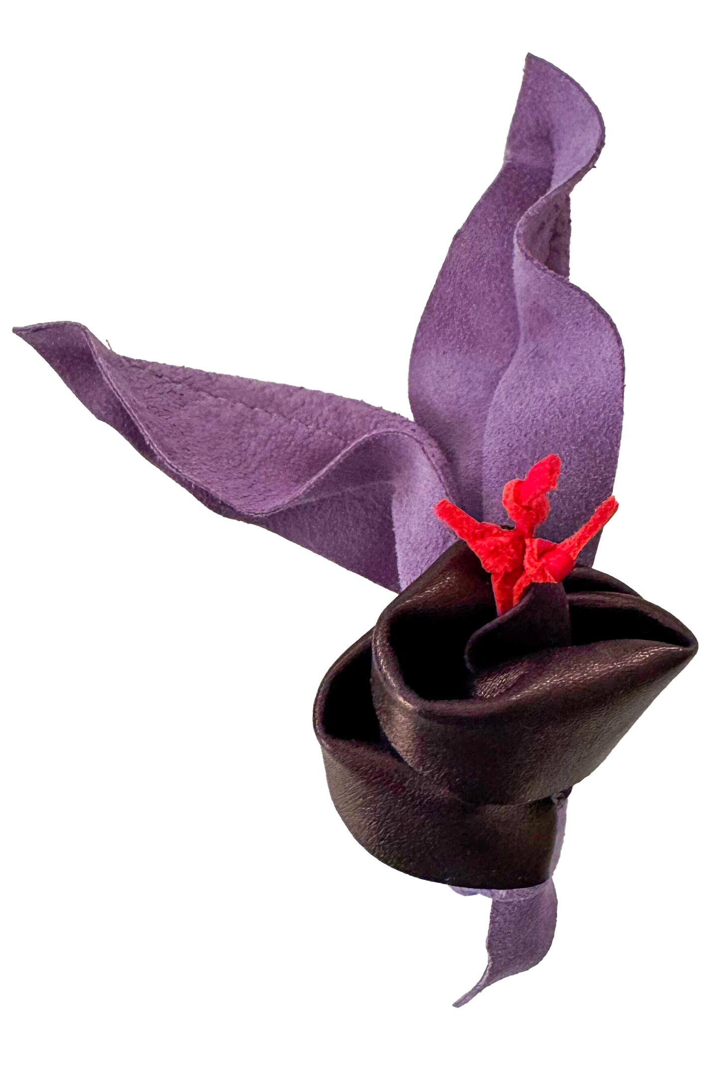 Leather Flower Magnetic Brooch - Purple Calla Lily