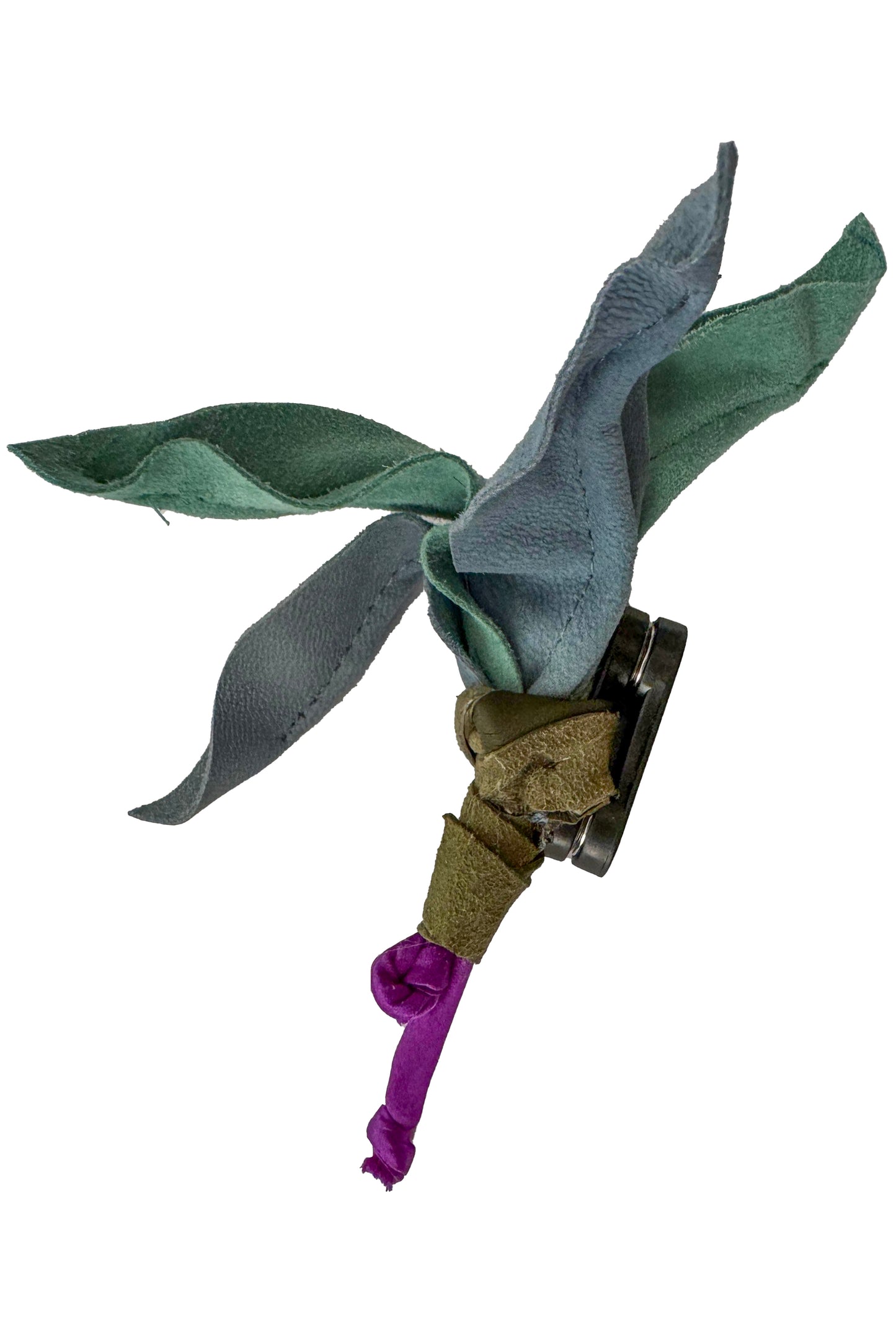 Leather Flower Magnetic Brooch - Light Blue & Aqua Orchid