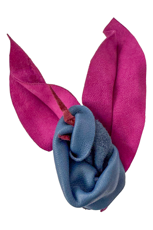 Leather Flower Magnetic Brooch -  Blue & Pink Calla Lily