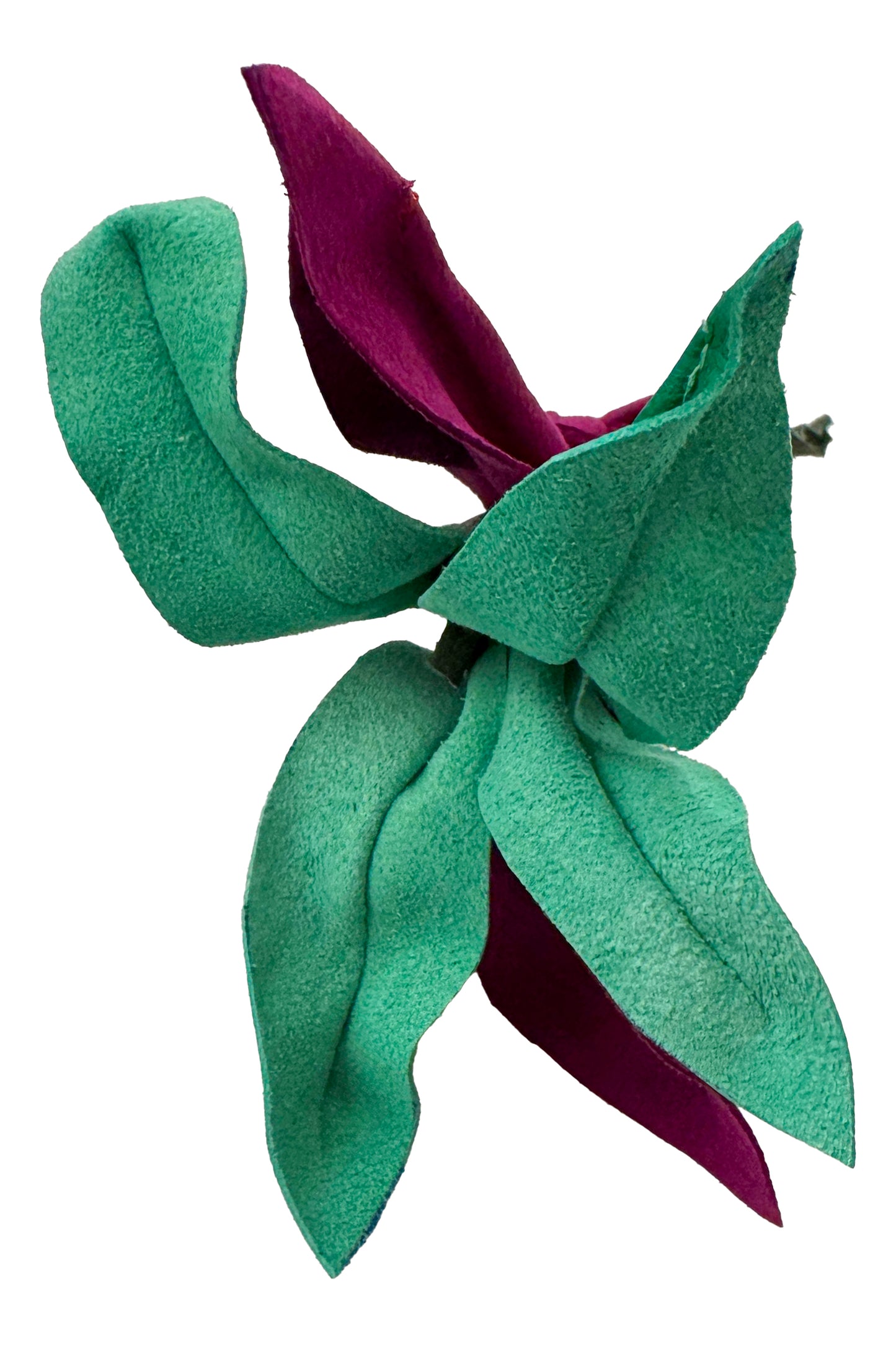 Leather Flower Magnetic Brooch - Magenta & Green Orchid