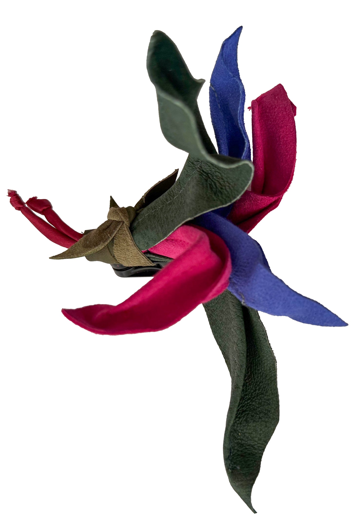 Leather Flower Magnetic Brooch - Magenta & Purple & Green Orchid