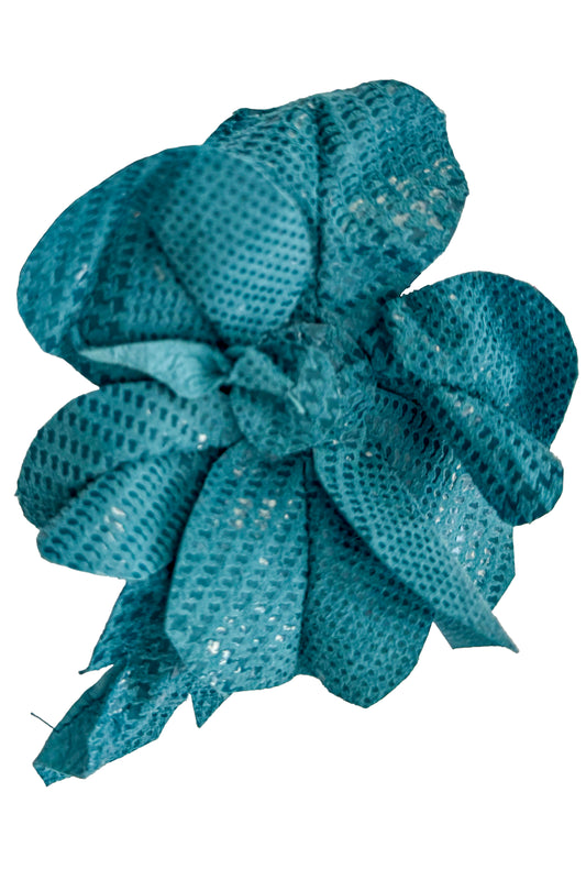 Leather Flower Magnetic Brooch - Turquoise Textured Camellia