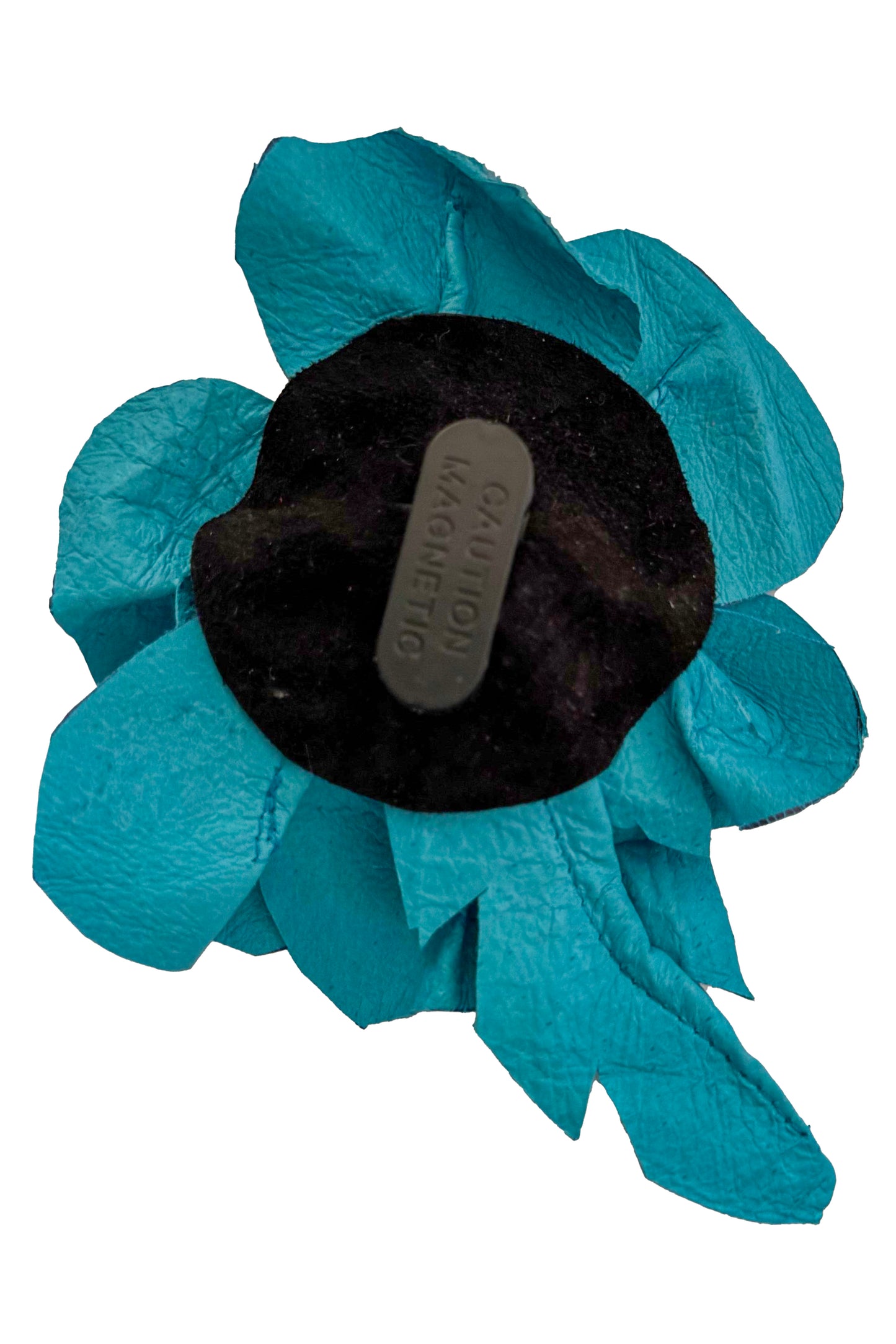 Leather Flower Magnetic Brooch - Turquoise Textured Camellia
