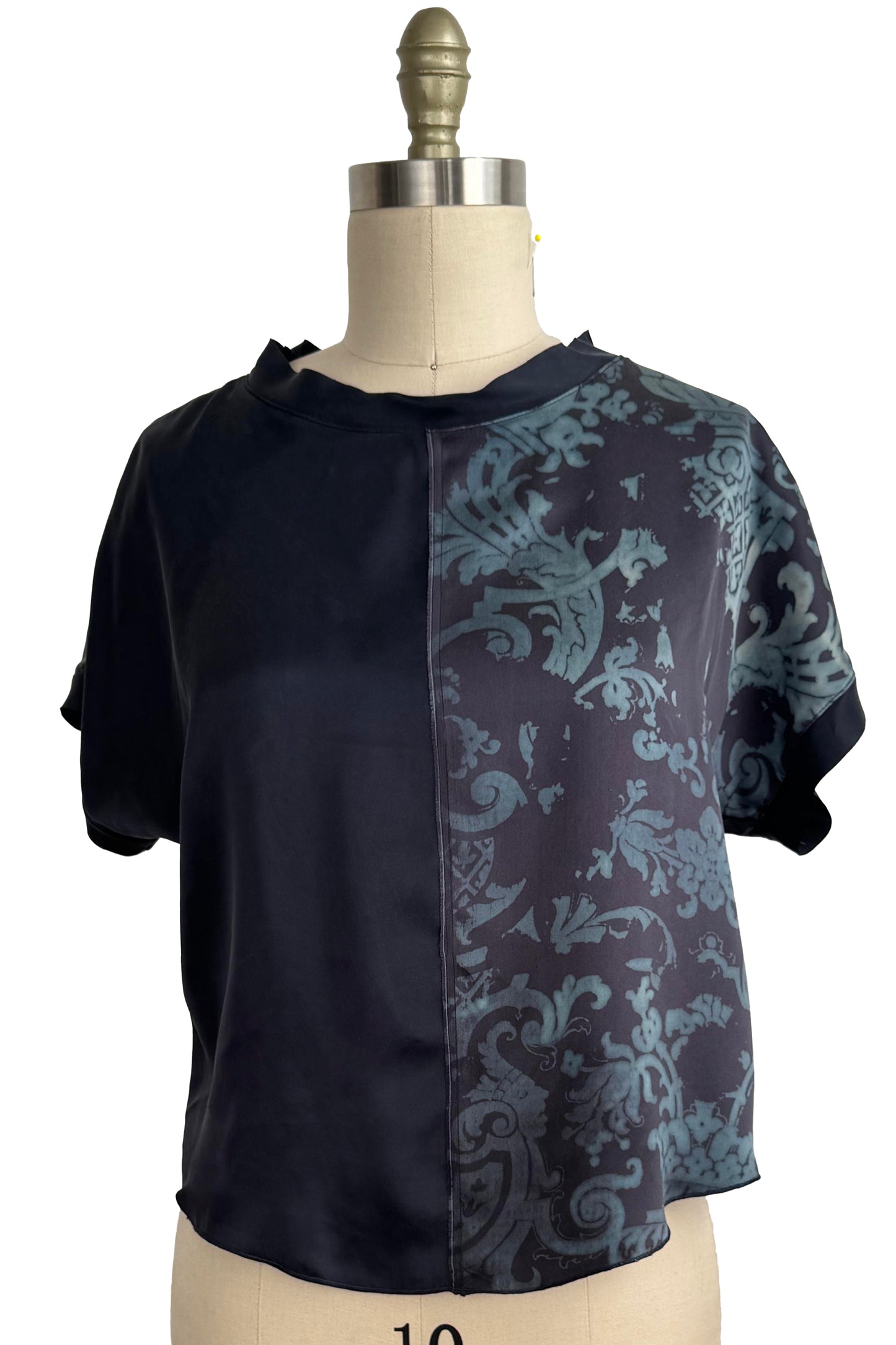Jen Top | Silk Charmeuse | Wallpaper Print | Navy Split | Small
