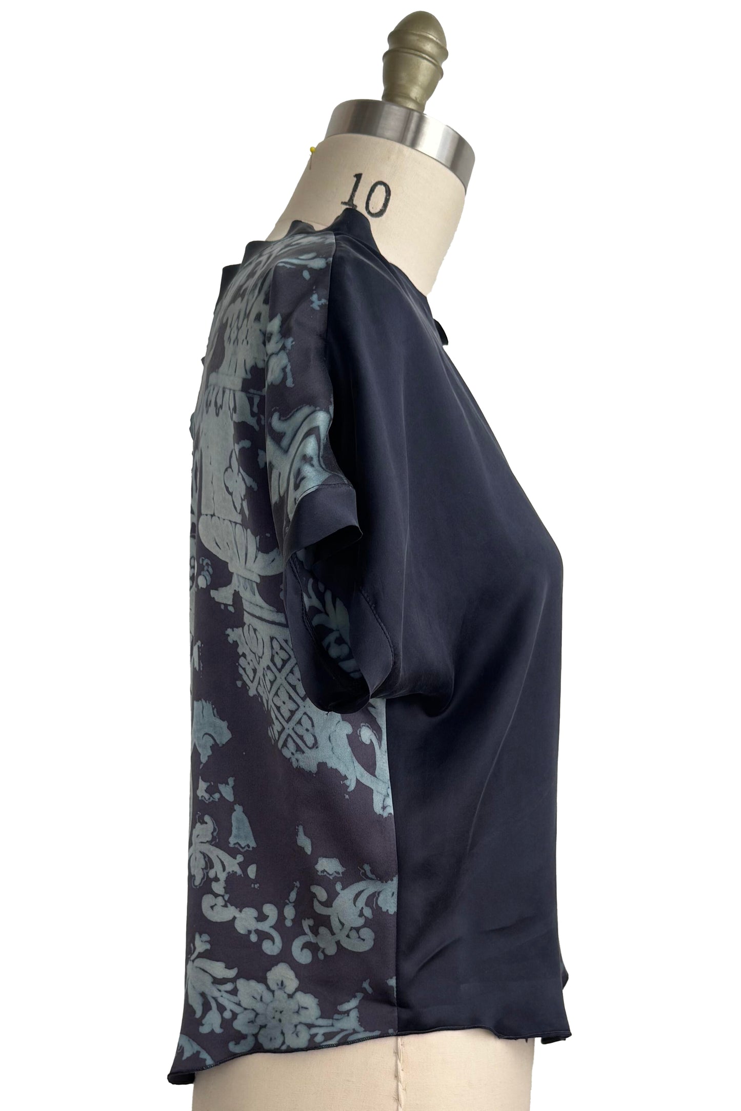 Jen Top | Silk Charmeuse | Wallpaper Print | Navy Split | Small